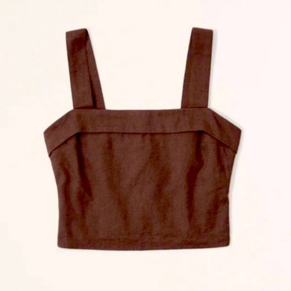 Abercrombie & Fitch Brown Linen Foldover Crop Top